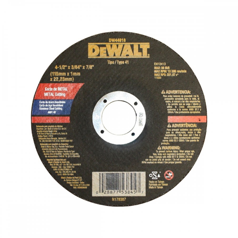 DISCO CORTE INOX 4.1/2 DEWALT